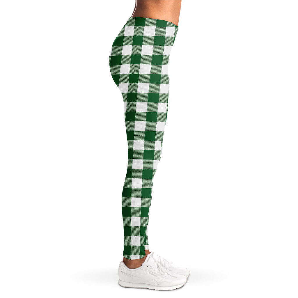 Green And White Buffalo Check Print Women's Leggings
