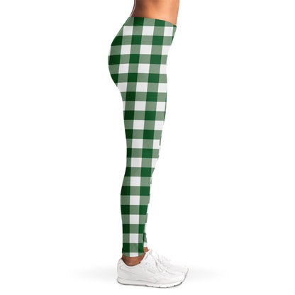 Green And White Buffalo Check Print Women's Leggings