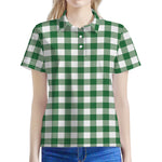 Green And White Buffalo Check Print Women's Polo Shirt