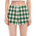 Green And White Buffalo Check Print Women's Split Running Shorts