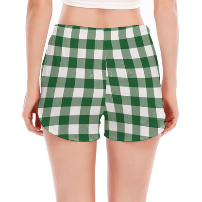 Green And White Buffalo Check Print Women's Split Running Shorts