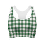 Green And White Buffalo Check Print Women's Sports Bra