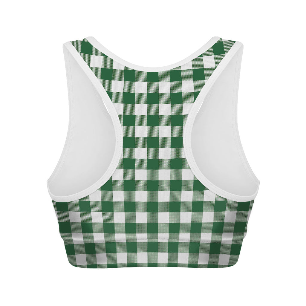 Green And White Buffalo Check Print Women's Sports Bra