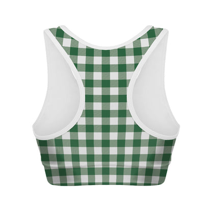 Green And White Buffalo Check Print Women's Sports Bra