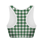 Green And White Buffalo Check Print Women's Sports Bra