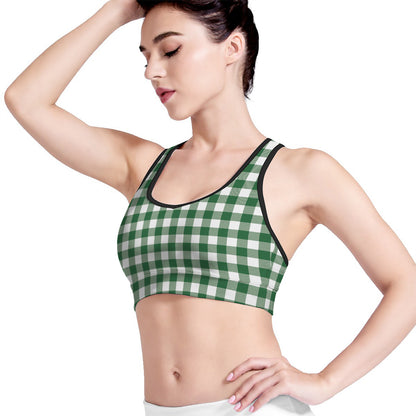 Green And White Buffalo Check Print Women's Sports Bra