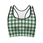 Green And White Buffalo Check Print Women's Sports Bra