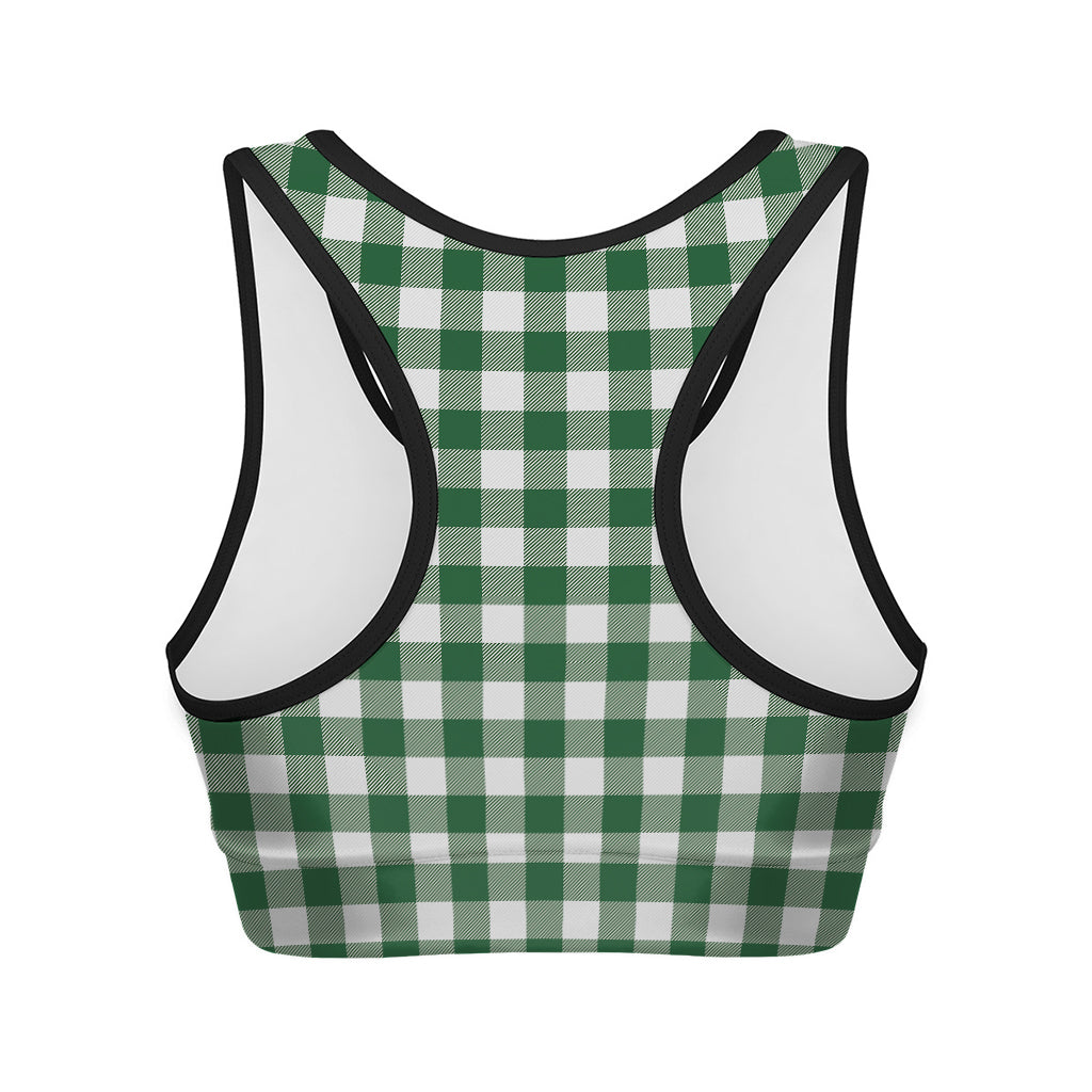 Green And White Buffalo Check Print Women's Sports Bra
