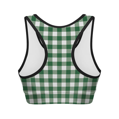 Green And White Buffalo Check Print Women's Sports Bra