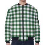 Green And White Buffalo Check Print Zip Sleeve Bomber Jacket