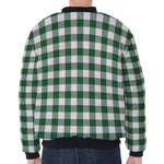 Green And White Buffalo Check Print Zip Sleeve Bomber Jacket