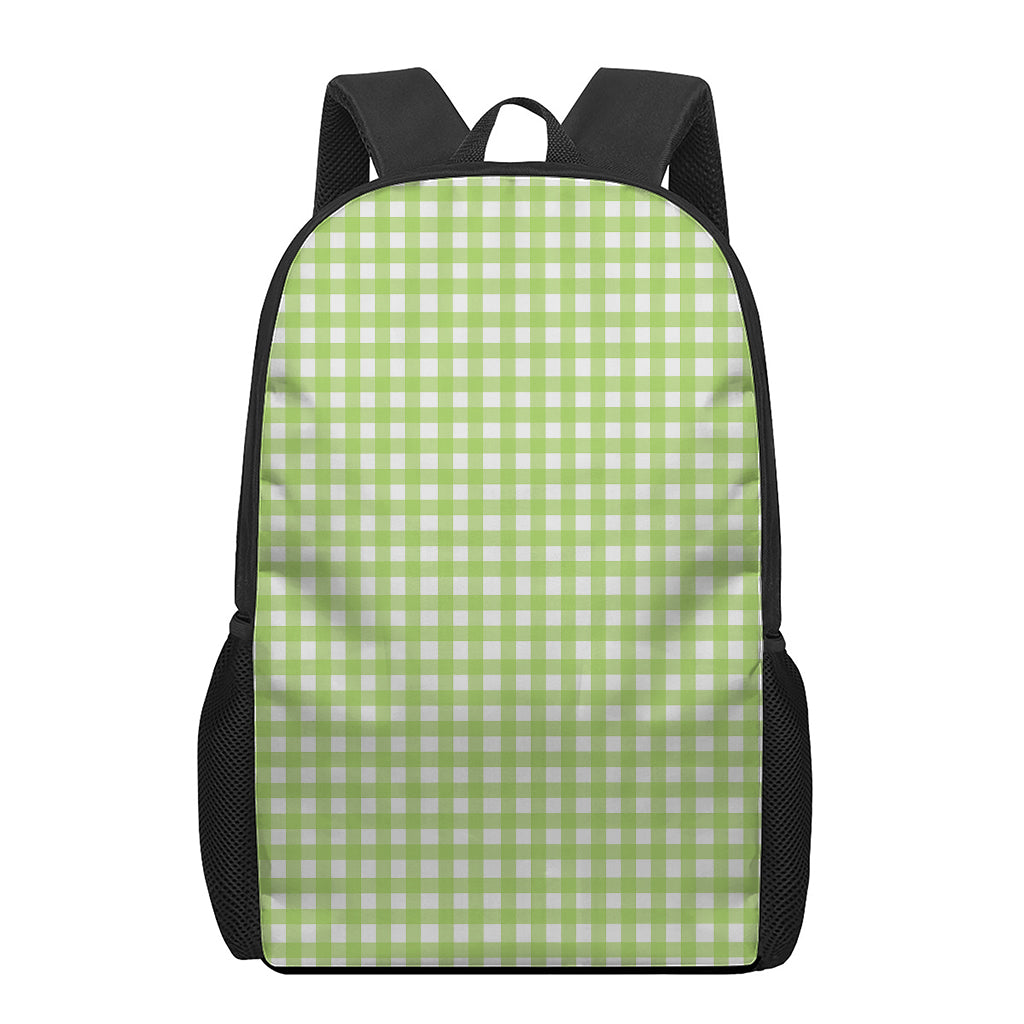 Green And White Check Pattern Print 17 Inch Backpack