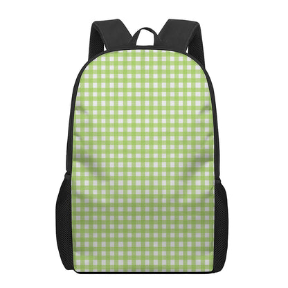 Green And White Check Pattern Print 17 Inch Backpack