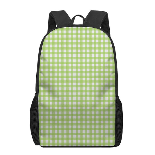 Green And White Check Pattern Print 17 Inch Backpack