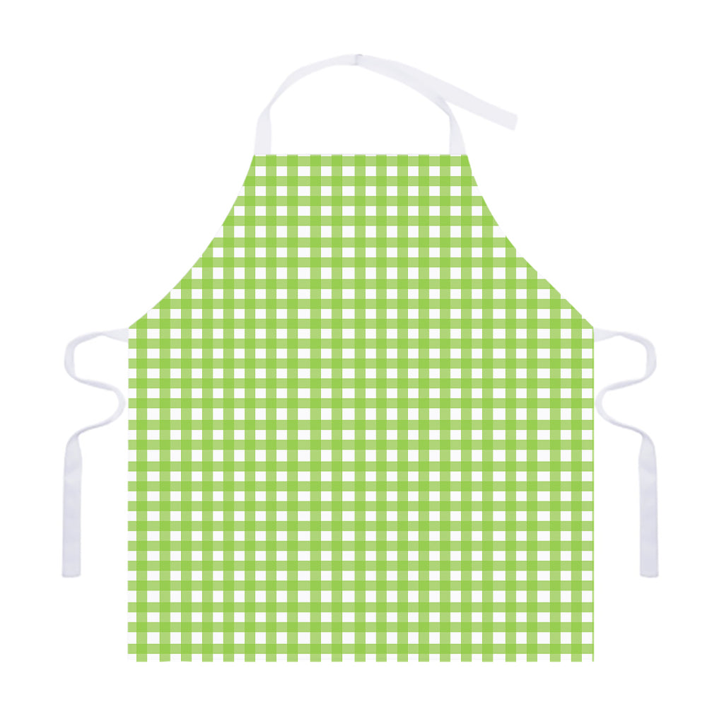 Green And White Check Pattern Print Adjustable Apron