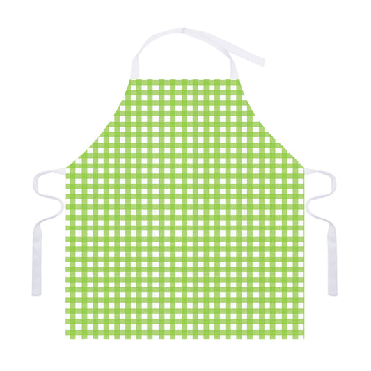 Green And White Check Pattern Print Adjustable Apron