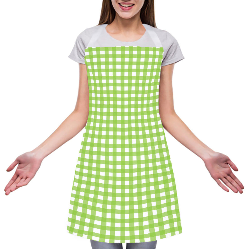 Green And White Check Pattern Print Adjustable Apron