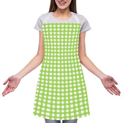 Green And White Check Pattern Print Adjustable Apron