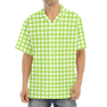 Green And White Check Pattern Print Aloha Shirt