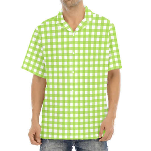 Green And White Check Pattern Print Aloha Shirt