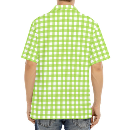 Green And White Check Pattern Print Aloha Shirt