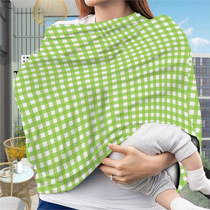 Green And White Check Pattern Print Baby Seat Cover