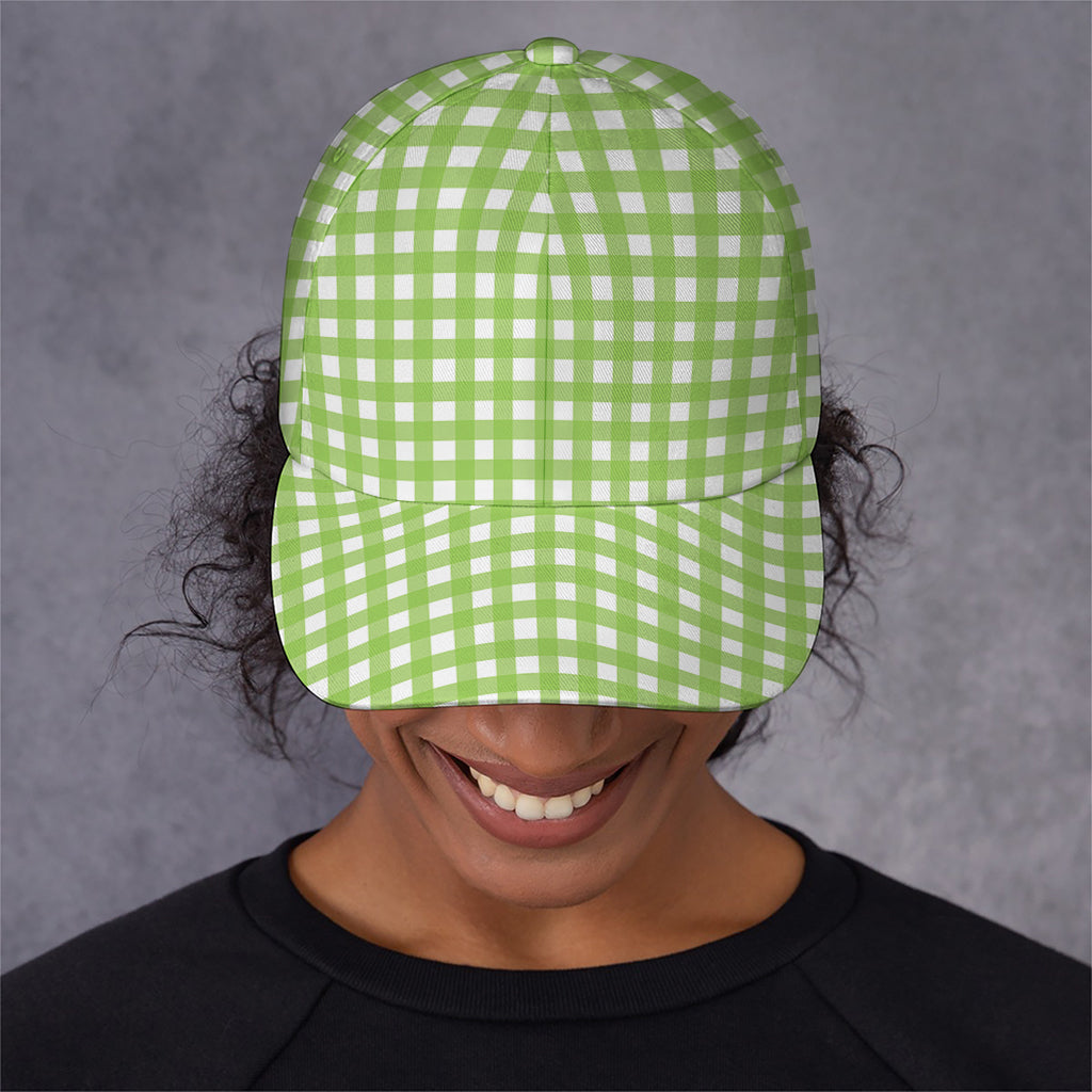 Green And White Check Pattern Print Baseball Cap