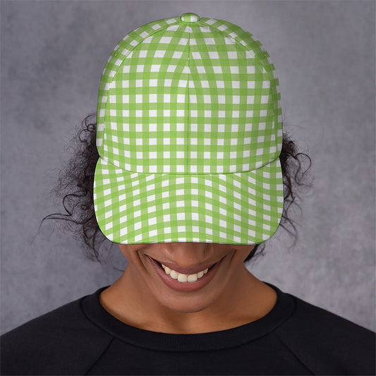 Green And White Check Pattern Print Baseball Cap
