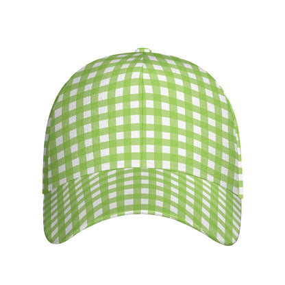 Green And White Check Pattern Print Baseball Cap