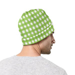 Green And White Check Pattern Print Beanie