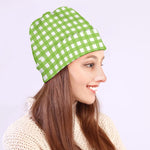 Green And White Check Pattern Print Beanie