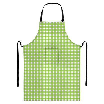 Green And White Check Pattern Print Bib Apron With Pocket