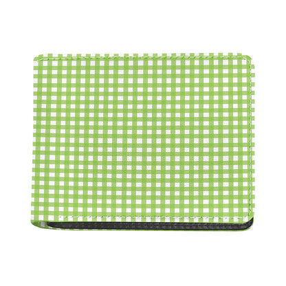 Green And White Check Pattern Print Bifold Wallet