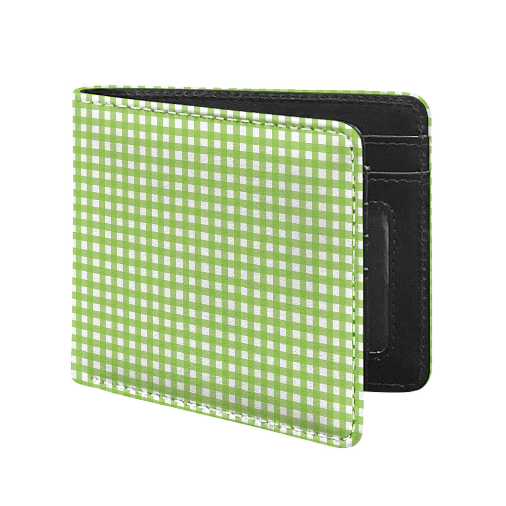 Green And White Check Pattern Print Bifold Wallet