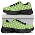 Green And White Check Pattern Print Black Chunky Shoes