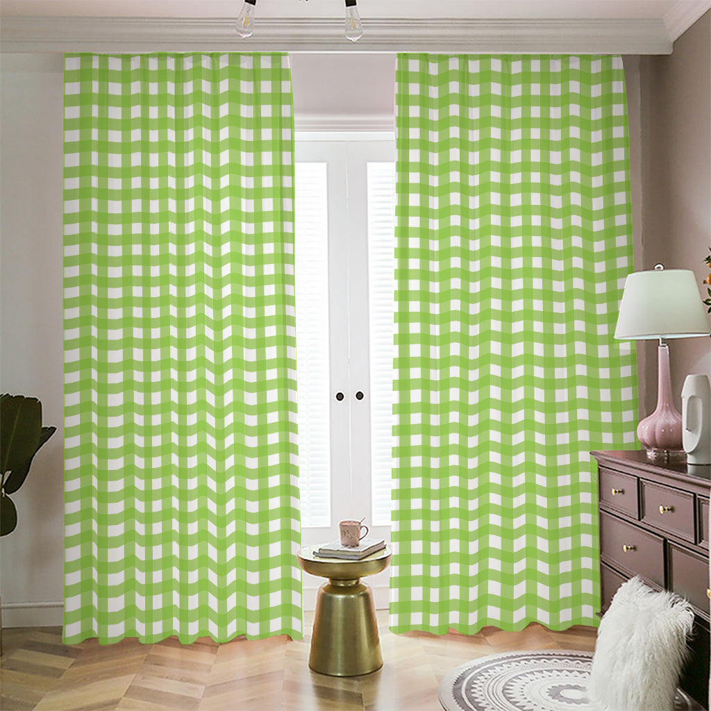 Green And White Check Pattern Print Blackout Pencil Pleat Curtains