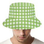 Green And White Check Pattern Print Bucket Hat