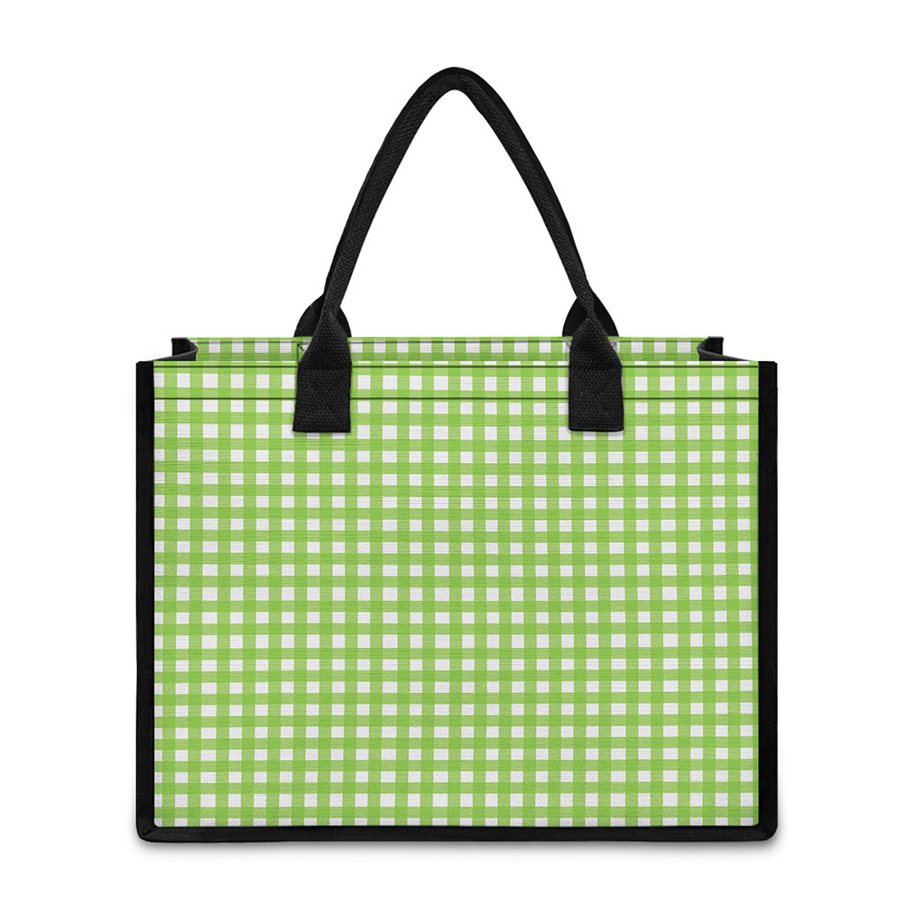 Green And White Check Pattern Print Canvas Tote Bag