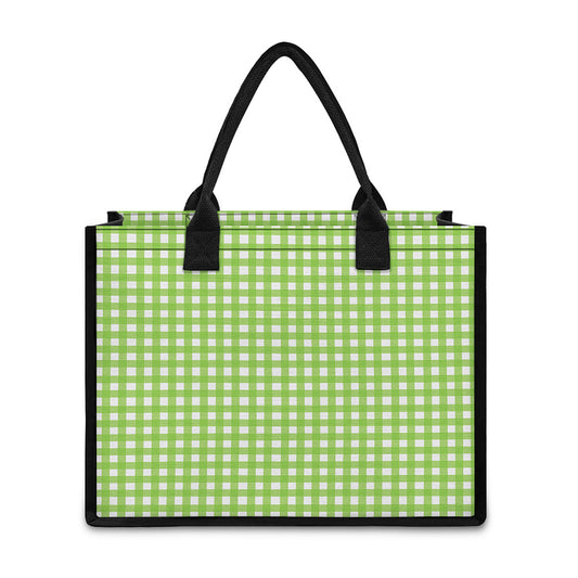 Green And White Check Pattern Print Canvas Tote Bag