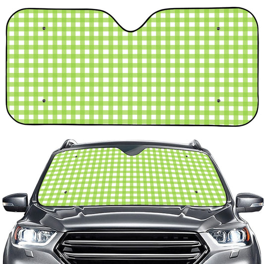 Green And White Check Pattern Print Car Windshield Sun Shade