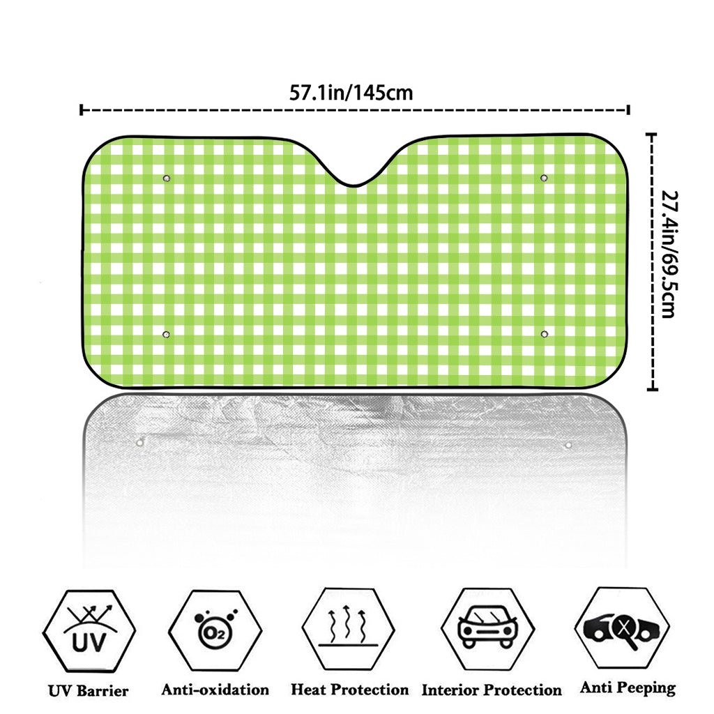 Green And White Check Pattern Print Car Windshield Sun Shade