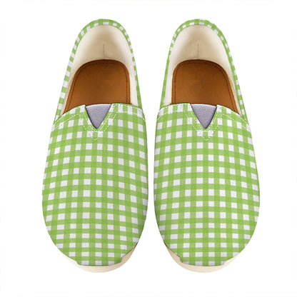 Green And White Check Pattern Print Casual Shoes