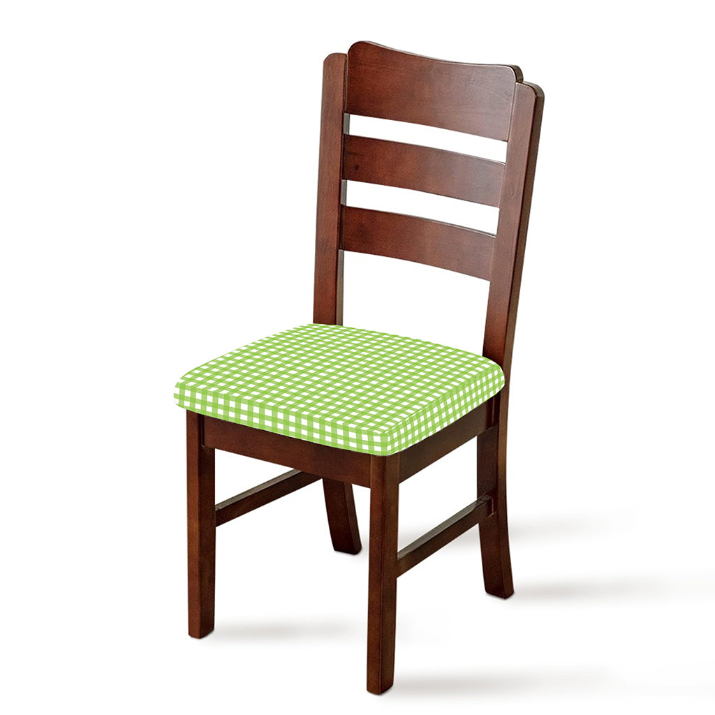 Green And White Check Pattern Print Chair Cushion Cover