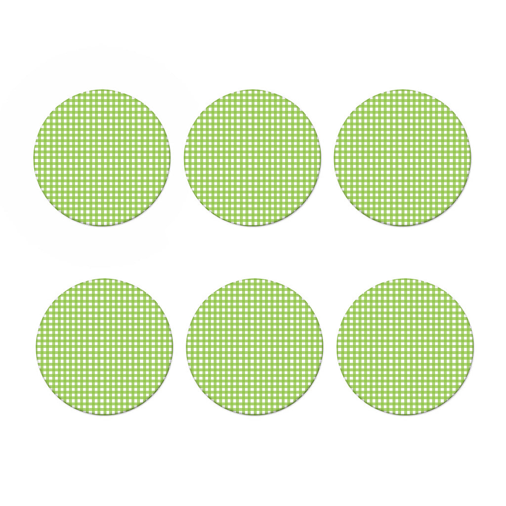 Green And White Check Pattern Print Coaster Set