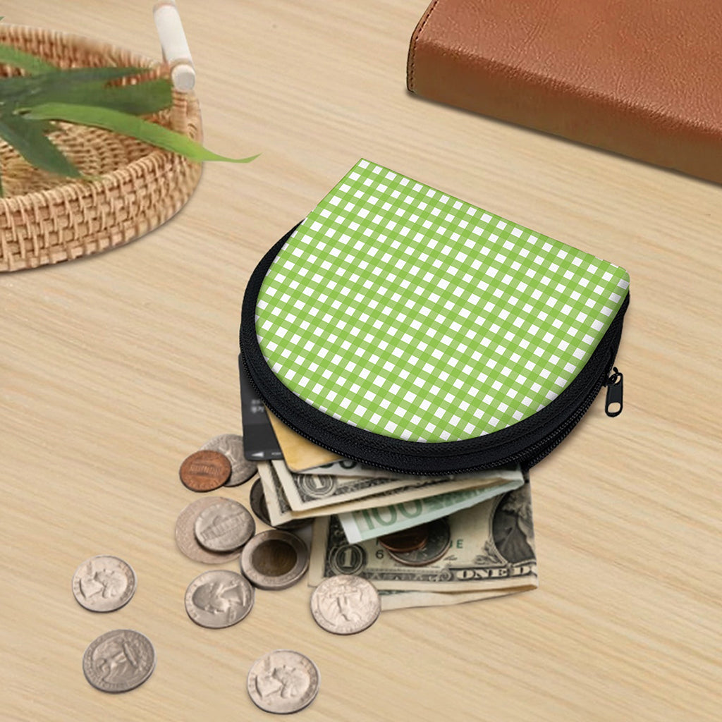 Green And White Check Pattern Print Coin Purse