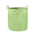 Green And White Check Pattern Print Collapsible Laundry Basket