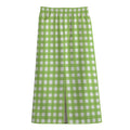Green And White Check Pattern Print Cotton Front Slit Maxi Skirt