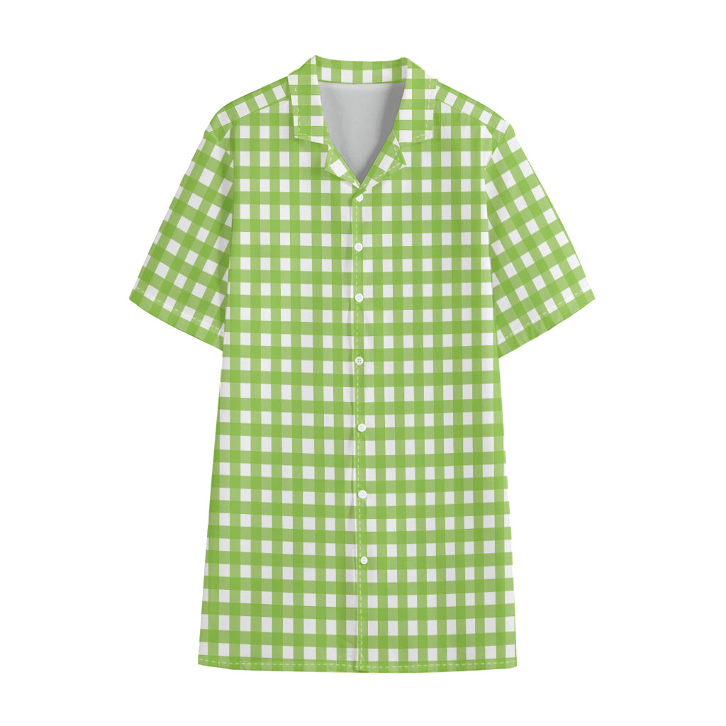 Green And White Check Pattern Print Cotton Hawaiian Shirt