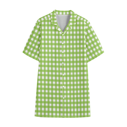 Green And White Check Pattern Print Cotton Hawaiian Shirt