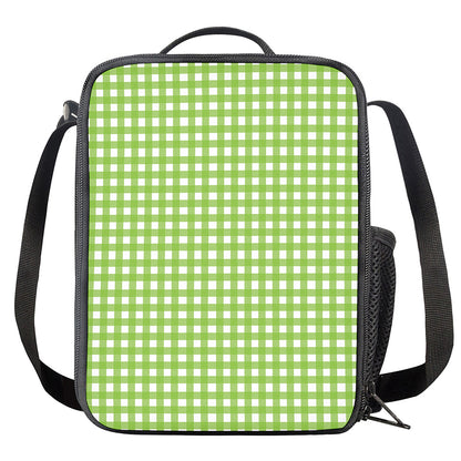 Green And White Check Pattern Print Crossbody Lunch Bag